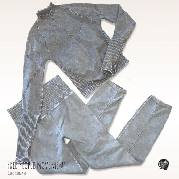 FP MOVEMENT GOOD KARMA SET: HIGH-NECK LAYERING TOP + 7/8 LEGGINGS ICE GREY XS/S - Picture 1 of 8